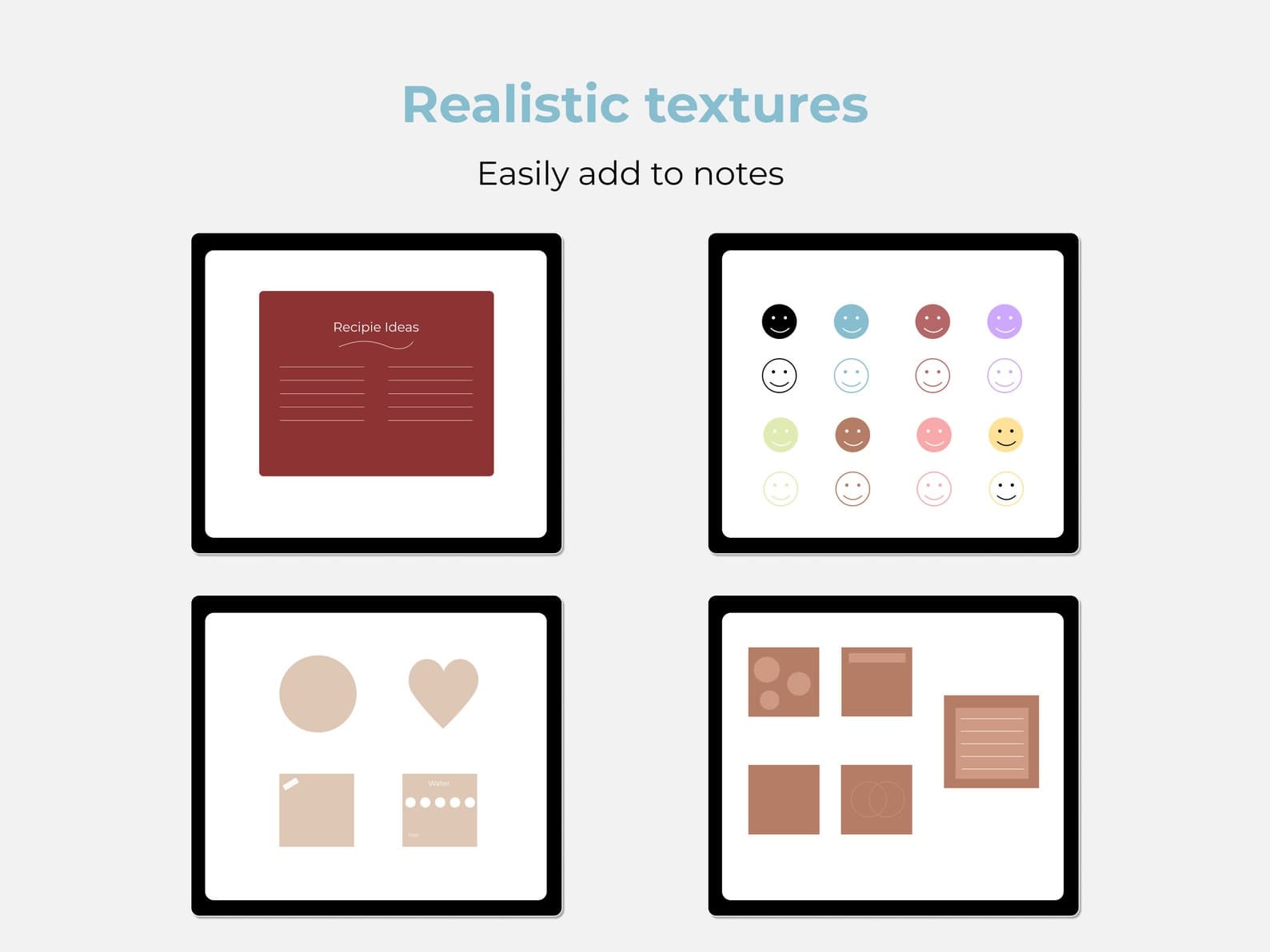Realistic texture note stickers, smileys, and habit trackers for digital notebooks