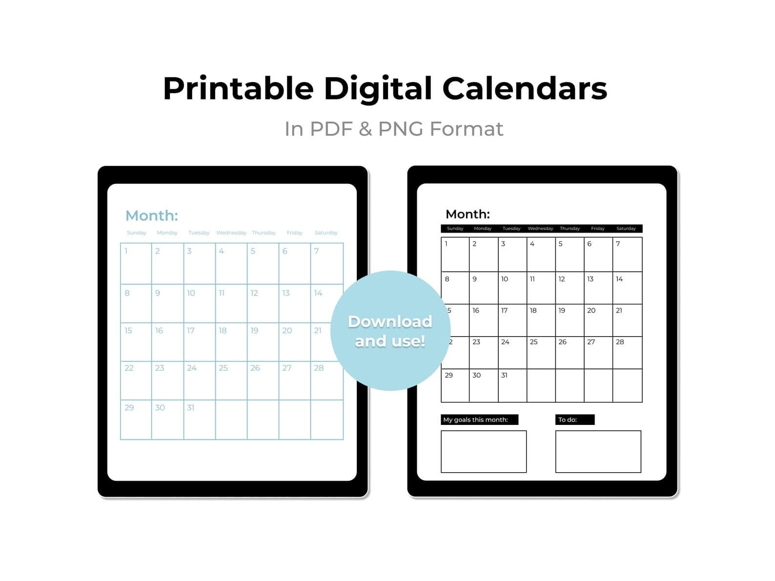 Printable monthly calendar templates in multiple styles—same visual system as the 2025 calendar pack